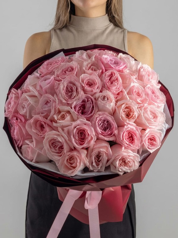 Букет из 35 пионовидных роз Pink O'Hara Premium
