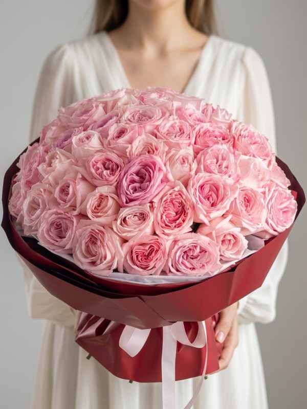 Букет из 51 пионовидной розы Pink O'Hara Premium