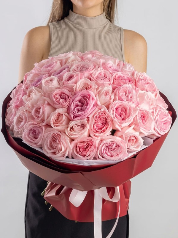 Букет из 51 пионовидной розы Pink O'Hara Premium